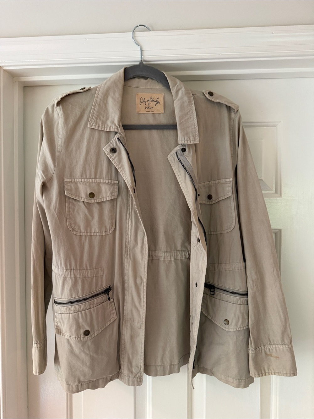 Lily Aldridge for Velvet Taupe Utility Field Jacket with Multiple Pockets